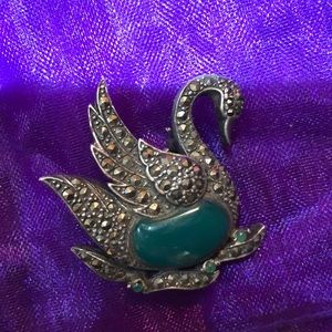Vintage Sterling Silver & Marcasite Swan Brooch
